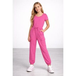 Wonder Nation Pink Cheer Jogger Jumpsuit Girls XL 14-16  Athleisure New NWT